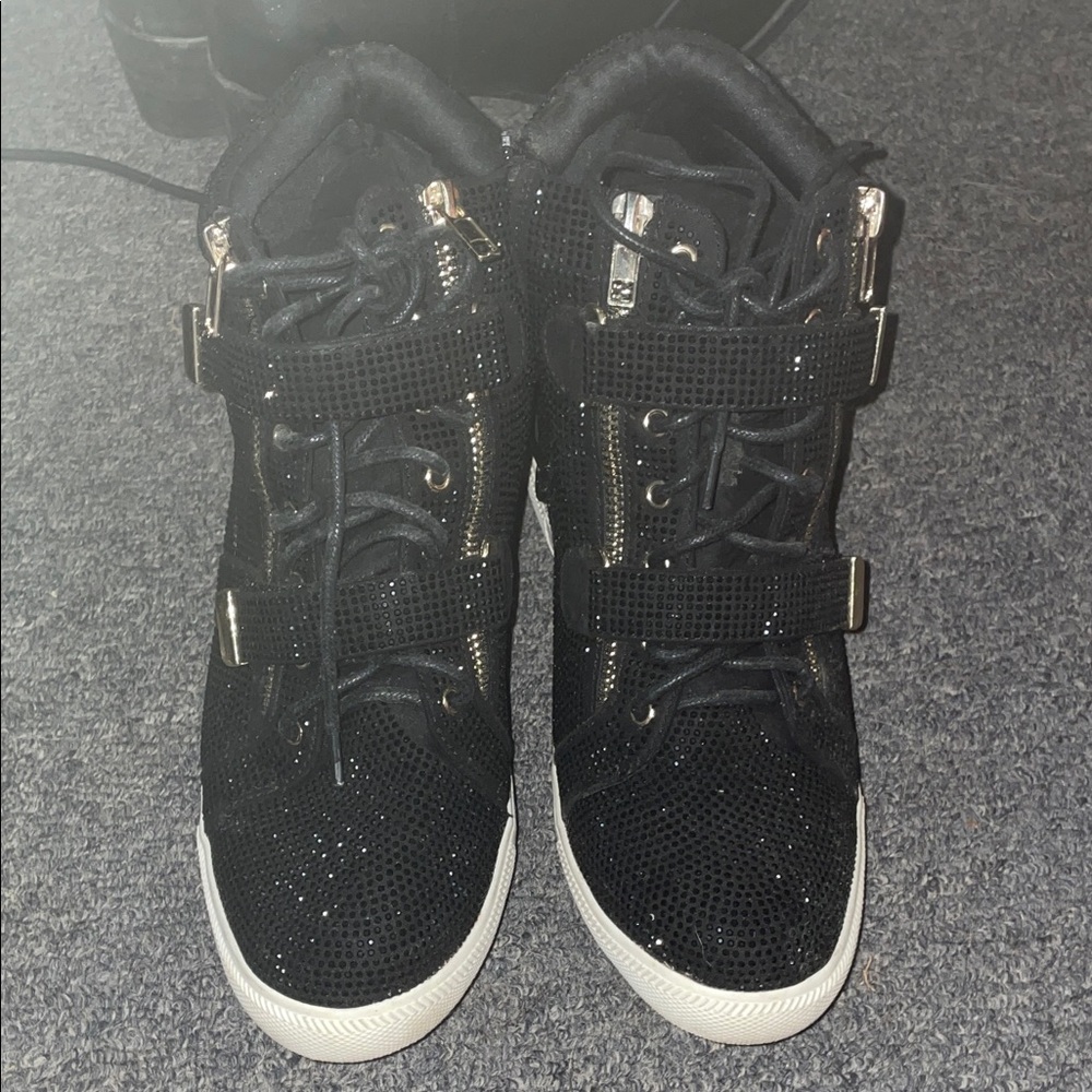 Black High-Top Sneakers with Gold Accents